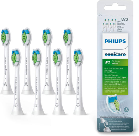 Philips Sonicare W2 Optimal Whitening White BrushSync Heads (Compatible with All Philips Sonicare Handles), 8 Packs